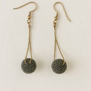 Vintage Gold Chain Dangle Earrings with Textured Black Beads